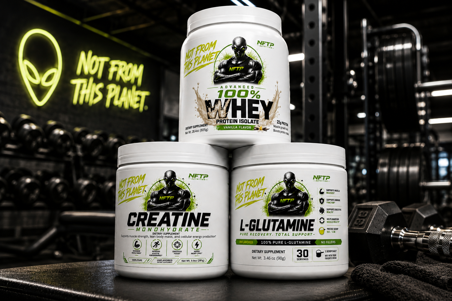 NOT FROM THIS PLANET Combo 1 Whey Protein Vanilla + Creatine + L-Glutamine