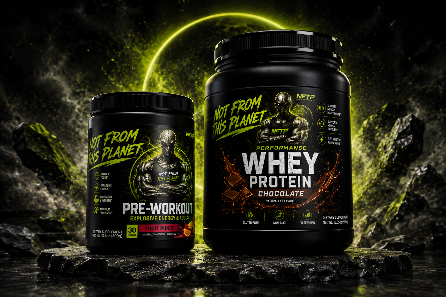 NOT FROM THIS PLANET Combo 2 Whey Protein Chocolate + Pre-Workout