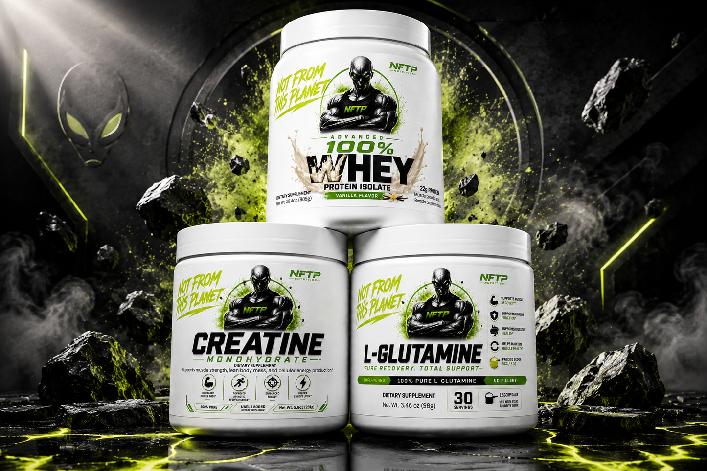 NOT FROM THIS PLANET Combo 1 Whey Protein Vanilla + Creatine + L-Glutamine