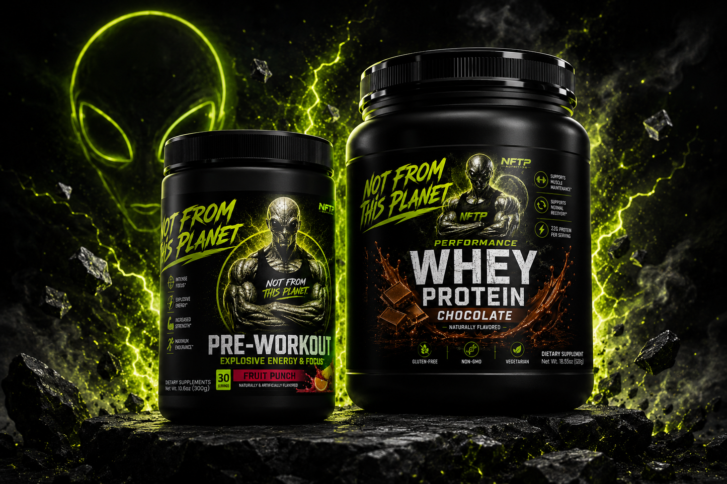 NOT FROM THIS PLANET Combo 2 Whey Protein Chocolate + Pre-Workout