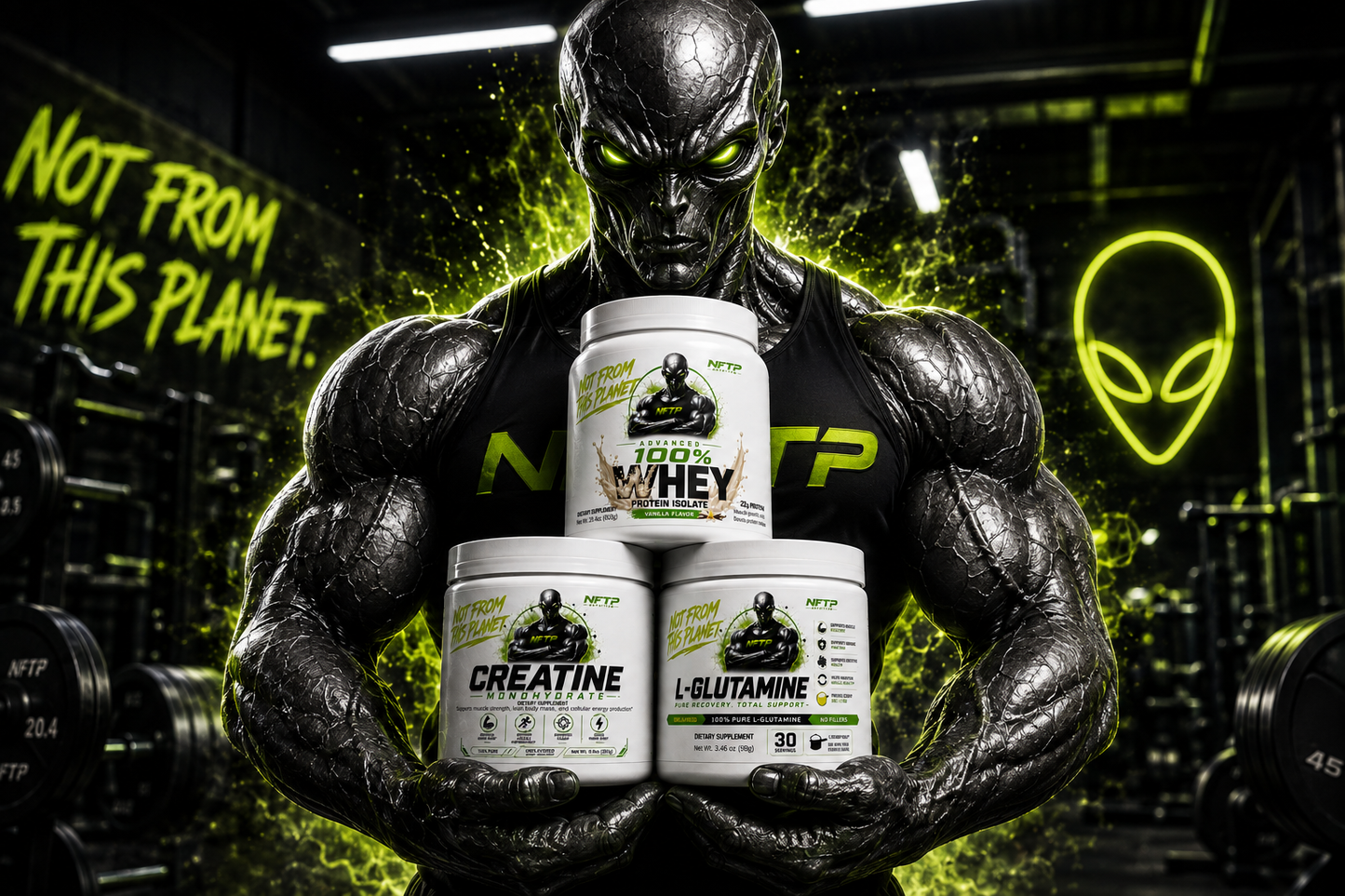 NOT FROM THIS PLANET Combo 1 Whey Protein Vanilla + Creatine + L-Glutamine