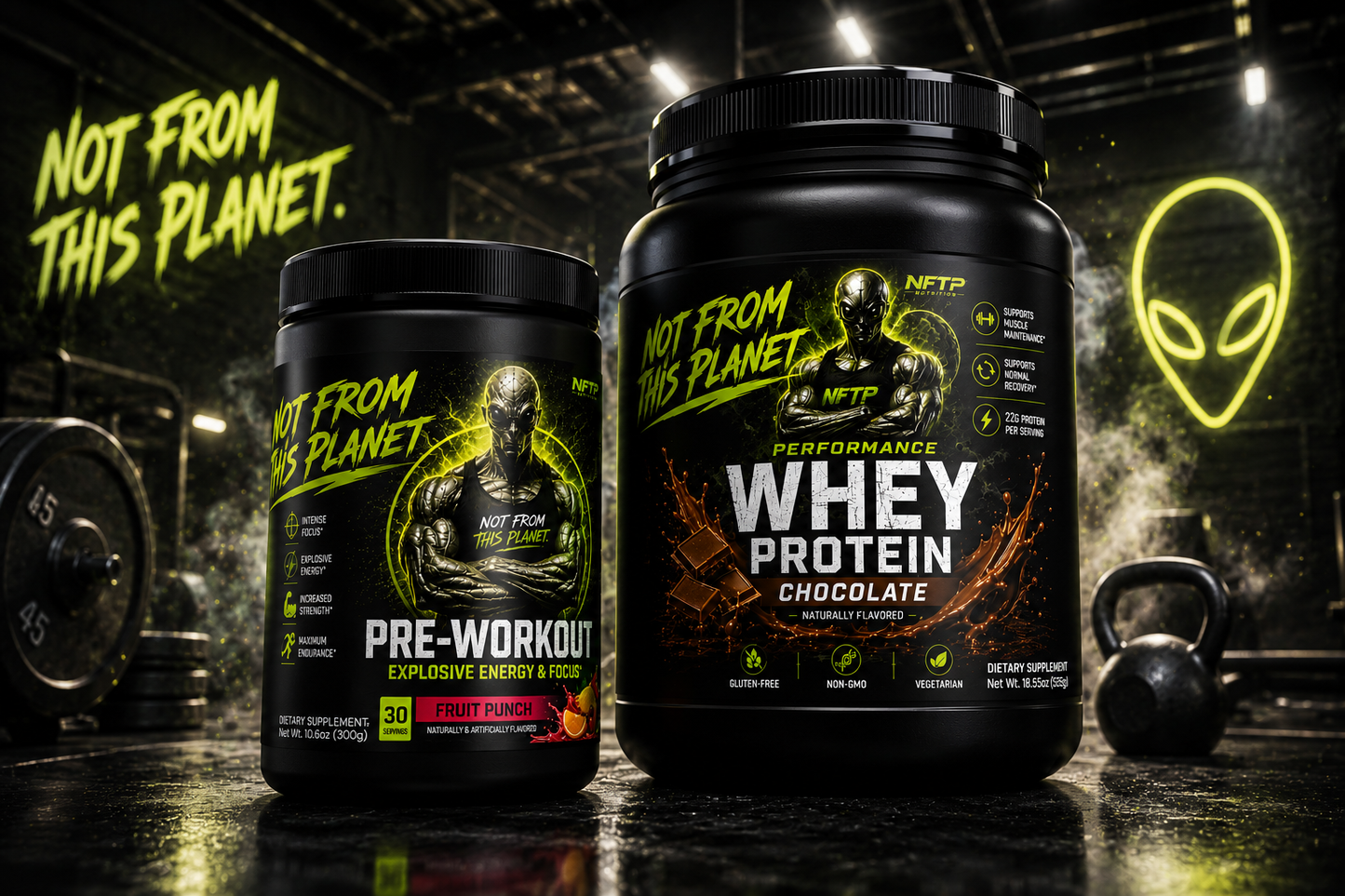 NOT FROM THIS PLANET Combo 2 Whey Protein Chocolate + Pre-Workout