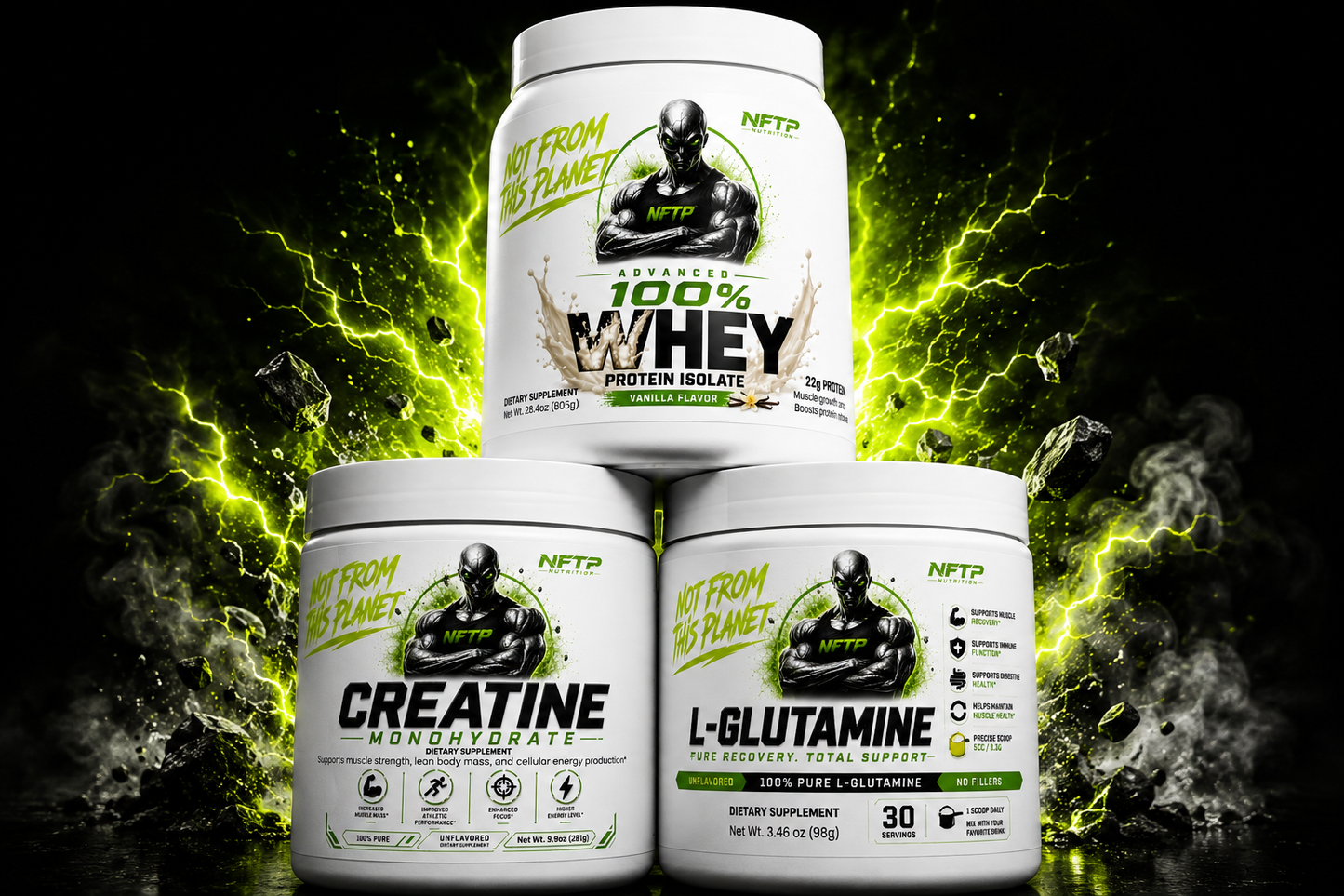 NOT FROM THIS PLANET Combo 1 Whey Protein Vanilla + Creatine + L-Glutamine